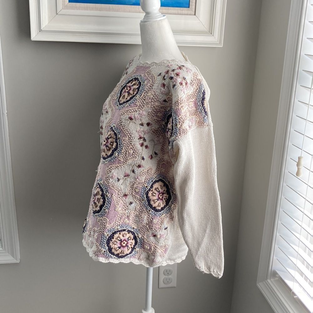Vintage Jennifer Reed Hand Knit Embroidered Floral Winter Sweater Medium - Picture 5 of 16